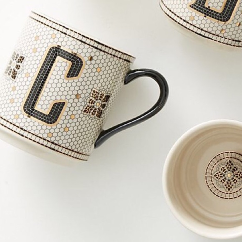 Anthropologie Tiled Margot Monogram C Mug